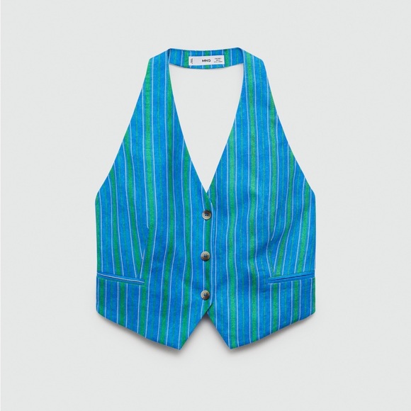 MANGO Linen stripe-print vest | Size L - Picture 2 of 13